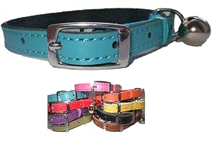 CATS Leather cat/ kitten collar pink, blue, brown and red safety elastic (blue)