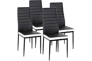 YIMING Lot de 4 Chaises de Salle à Manger, Houte Dossier Ensemble Chaises de Cuisine, Pieds en Métal (Noir-Blanc, 40 × 39 × 98 cm)