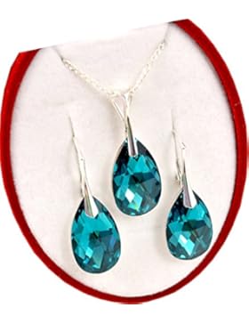 Crystals & Stones *MANDEL* Schmuck-Set *VIELE FARBEN* Silber 925 Schön Damen Schmuckset mit Kristallen von Swarovski...