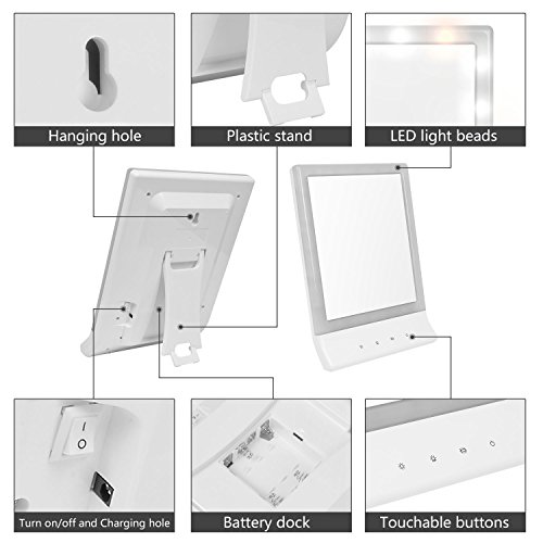 LED-Make-up-Spiegel, 18 LED-Licht 11,8 „Bildschirm Eitelkeit Kosmetik Spiegel 3 Helligkeit einstellbar, Portable Design für Tabletop, Reisen, Rasieren, Waschen, Dressing - 3