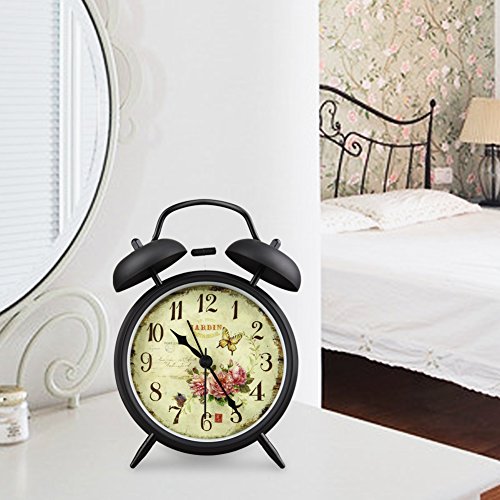 Goldfox® 4 “ schwarz Vintage Metall Schmetterling Blume Wecker Nightlight - 6