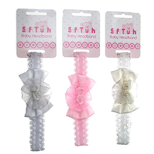 Cute Baby Lace Head band with Bow & Flower 3 colours white cream pink