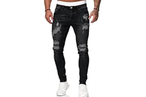 Osheoiso Jeans Uomo Pantaloni Slim Fit Strappato Stretch Skinny Ripped Casual Dritti Denim Pantalon Hip Hop Cargo Moda Chino