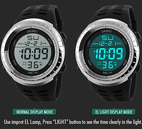 SunJas 50 Meter wasserdicht Armbanduhr Sportuhr Stoppuhr Digital LED Wecker Casual Militär Quarzuhr Alarm Watches Multifunktions-Analog für Herren Damen Jungen Mädchen Kinder - 9