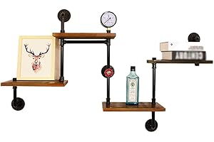 AMSXNOO Mensole da Muro, Legna Scaffali Galleggianti con Tubo Ferro, Montaggio Parete Conservazione per Soggiorno Camera Letto Cucina, Casa Decorazione Retro Industriale Stile, Facile da Installare