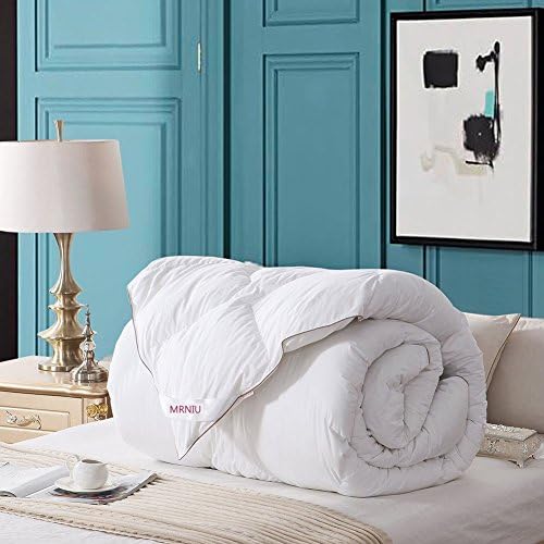MRNIU Double Size Duvet Insert White Goose Down Feather Comforter 100% Cotton Cover Fluffy Bed Quilt Blanket All Season (White, 200x200cm)