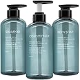 3 Pack Shampoo Bottle Pump Dispenser, 500ml Empty Plastic Soap Dispenser Bottle with Pump for Bathroom, Kitchen or Hotel, Refillable Dispenser for Lotion, Shower Gel and Conditioner