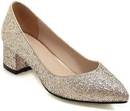 KingRover Women's Fashion Sexy Pointed Toe Chunky Heel Sequin Fabric Dress Pumps Shoes