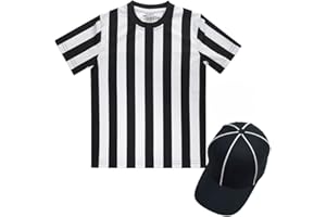 TopTie Schiedsrichter Trikot Set Kinder Schiedsrichtershirt,Schwarze Schiedsrichtermütze mit weißen Streifen Sport Fancy Dress für Dress Up Party- S