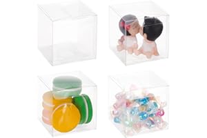BENECREAT 50 PCS Scatola Pieghevole Scatola di Plastica 7x7x7cm Contenitore Regalo Trasparente Contenitore di Cioccolato Dolce per Festa Compleanno Nozze