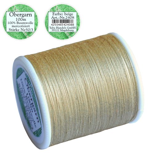 1 Stück Spule a. 100m Obergarn, Baumwoll - Nähfaden, beige, Ne 50/3, für die Nähmaschine Nähgarn Garn, 2408