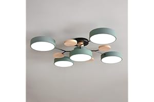 YEVZYDC ZRYBHOOW Nordic LED Ceiling Lamp Modern Acrylic Ceiling Light Creative Semi Flush Sputnik Light Fixture 5 Lights with Wood Decoration for Living Room Dining Room Bedroom, Green