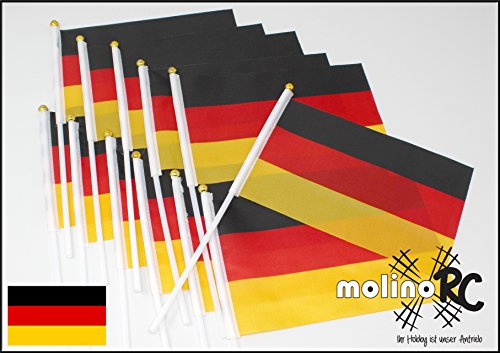 12x Deutschland-Fahne | WM 2018 | Stockfahne | Fan-Set | Kinder-Fahne BRD | Fähnchen | Deutschland-Flagge | deutsche Marke molinoRC®