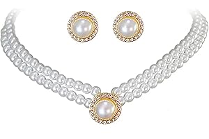 FDDU Edelstahl Rund, Weiß Perlen Ketten, Perlen Kette Ohrringe Schmuckset, Perlenohrringe Brautschmuck Set, Perle Brautschmuck Schmuckset, Mädchen Perlen Anhänger Halskette Ohrringe Set für Frauen Braut