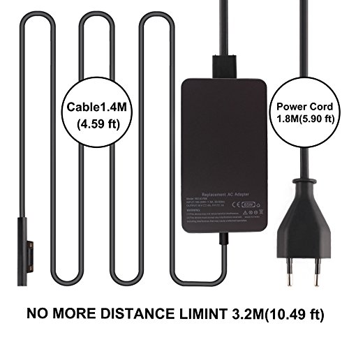Power-pro neu Extra lang 180cm 65W 15V 4A Microsoft 1706 inkl. USB 5V 1A passt Netzteil Ladegerät AC-Adapter mit 6 Fuß Netzkabel für microsoft surface book i5 i7 - 4
