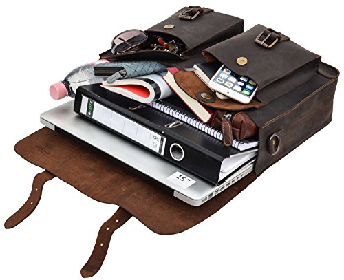 Gusti Leder studio „Edgar“ Rucksack oder Umhängetasche Ledertasche Laptoptasche 15,4″ Rucksack Lederrucksack Cityrucksack für Outdoor Bordtasche Unirucksack Arbeitstasche Klassiker Büffelleder Echt Leder Vintage Elegant Damen Herren Antikbraun 2M2-26-54 - 3
