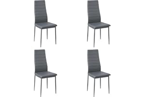 DORAFAIR Modern Faux Leather Dining Chairs Set Of 4, Soft Seat Accent Chairs for Kitchen Living Room or Bedroom, Commercial High Back Dark Grey Chair with Padded Design and 4 Metal Legs
