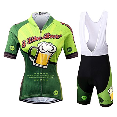 Thriller Rider Sports® Mujer I Like Beer Deportes y Aire Libre Maillot Manga Corta de Ciclismo y Pantalones Cortos Babero Traje Medium
