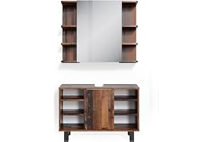Vicco set mobili bagno Fynn, Legno antico, 2 parti, mobile base 80 cm