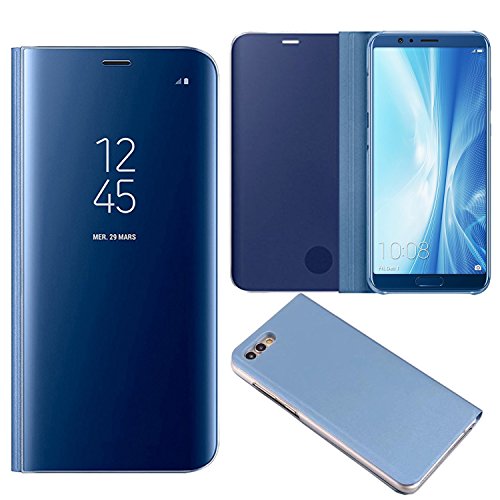 GuranÂ® Effetto Mirror Custodia per Honor view 10 , Alta qualitÃ  Clear View avere Funzione Stent Modello Smartphone Custodia (Blu scuro)