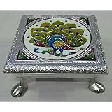 Balaji Arts Handmade Aluminium Silver Meenakari Metal Legs Pooja Bajot Chowki for Home Décor