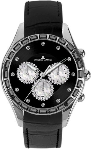 Jacques Lemans Damen-Armbanduhr Capri Analog Leder schwarz 1-1646A