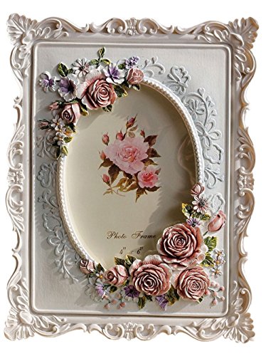 Giftgarden 10x15 schöner Bilderrahmen mit Rosen idyllisch oval Fotodisplay Geschenke Freunde