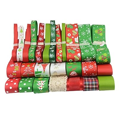 MagiDeal Set de 26pcs Noël Ruban Gros-grain Ornement pour Emballage Cadeau Bandeau Cheveux Couture Diy