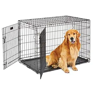 Large Dog Crate | MidWest Life Stages Double Door Folding Metal Dog Crate | Divider Panel, Floor Protecting Feet, Leak-Proof Dog Pan | 42L x 28W x 31H Inches, Large Dog Breed