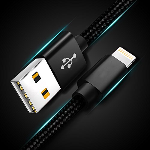 Cordon Cable Chargeur iPhone 7 Se 1m 2m 3M Cable Lightning en Nylon Tress   Synchro et Charge Rapide Cordon pour iPhone X 8 8 Plus 7 7 Plus SE 6 6s 6 5 5s iPad Pro Air Mini-Noir Lot de 5