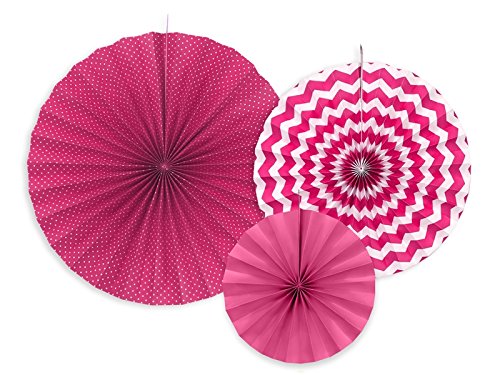 Deko Rosetten 3Stück pink weiß PomPoms hängende Party Deko Girlande Mottoparty