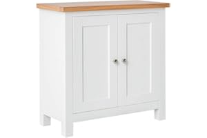 ROSELANDFURNITURE Farrow White Small Floor Cabinet | Roseland Furniture Contemporary Painted Solid Wooden 2 Door Storage Cupboard with Shelf for Bathroom, Living Room, Kitchen, Dining Room, Hallway, Fully Assembled