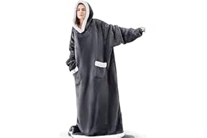Seogva Extra Long Wearable Blanket Hoodie, Oversized Blanket Sweatshirt for Women and Men, Super Warm and Cozy Hooded Sweatshirt with Sleeves and Giant Pocket