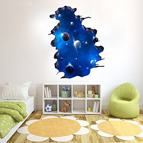 Rainbow Fox 3D Wandaufkleber über Space Planeten Wand Abziehbilder Kunst für Schlafzimmer Hauptdekorationen Wandkunst (AF5004) - 3