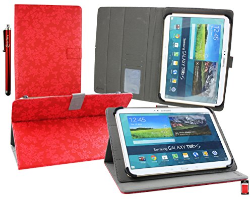 Emartbuy® Wortmann Terra Pad 1004 10.1 Zoll Tablet PC Universalbereich ( 10 - 11 Zoll ) Vintage Floral Rot Multi Angle Exekutiv Folio Mappen Kasten Abdeckung mit Kartensteckplätze + Eingabestift