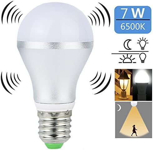 Motion Sensor Light Bulb,SUNINESS 7W E26/E27 Dusk to Dawn Auto On/Off LED Light Bulb Indoor/Outdoor Sensor Night Lights Motion Sensor Bulb for Stairs Garage Corridor Walkway Yard Hallway Patio Carport (Cool White)