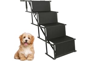 Belfoyer Rampa per auto pieghevole per cani, scala a 4 gradini per animali domestici, utilizzabile per tutti i veicoli, caricabile fino a 75 kg impermeabile poliestere Oxford metallo (nero)