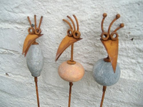 Dekorative Gartenstecker, 3er-Set, Gartenstab, Vogel, Eisen, Rost, 100 - 3