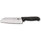 Victorinox Fibrox Santoku bı&ccedil;ağı, tırtıklı kesim, ekstra keskin bı&ccedil;ak, paslanmaz &ccedil;elik, bulaşık makinesinde yıkanabilir, siya