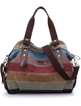 WAWJ Multi-Color-Striped Damen Handtasche / Umhängetasche Canvas Shopper Tasche Vintage Hobo Bags