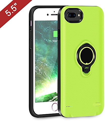 iPhone 6 plus/6s plus/7 plus Battery Charger Case, BSAMZ 3700mAh Portable Slim Extended Slim Battery Case Lightning Cable Input Mode with Kickstand Support Magnetic Car Holder (5.5 inch) Green