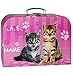 Price comparison product image Kinderkoffer - " süße Katzen " - incl. Namen - Groß - Puppenkoffer Koffer - Reisekoffer aus Pappe mit Metall Griff - für Kinder Mädchen - Kätzchen / Haustiere Mieze Kater - Schmusekatze