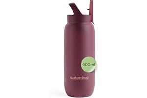 WATERDROP MICRODRINK waterdrop® Borraccia con Cannuccia 600 ml, Borraccia Termica, Acciaio inox senza BPA, Borraccia Bambini, Palestra, Adulti, Bottiglia Termica per Bevande Calde e Fredde
