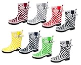 stylischer Damen Gummistiefel mit weißen Punkten und Seitenschnalle, Schafthöhe: ca. 25 cm