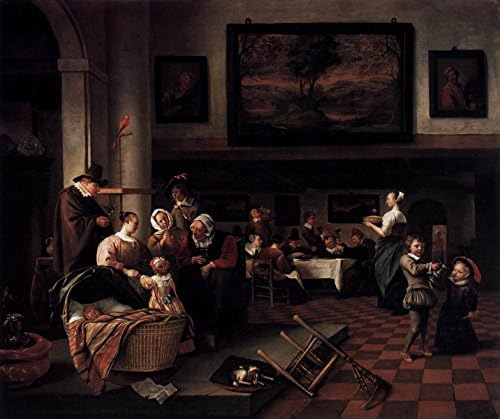 ODSAN Baptism (also known as So De Oude Songen, So Pypen De Jongen) - By Jan Steen - Canvas Prints 28" by 23" Unframed