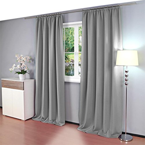 Gräfenstayn Alana Verdunklungsgardinen / Thermogardinen ca. 135 x 245 cm mit Universal-Kräuselband Gardine Vorhang (Grau)
