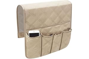 JIAHGUK Arm Rest Organiser Hanging Sofa Caddy Storage Bag TV Remote Control Holder Armchairs Couch Organiser Phone Drink Glassse Foldable Pouch Chair Tidy Table Space Saver Pocket Set Living (Beige)