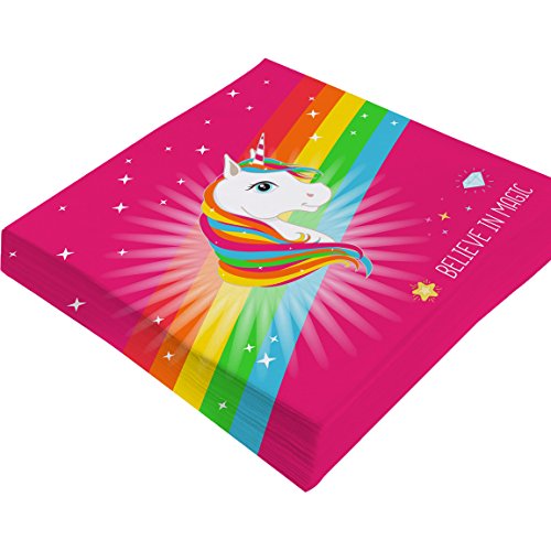 Bada Bing 2er Set Servietten Einhorn Pink Regenbogen Stern 2fach sortiert Neu Magic - 2