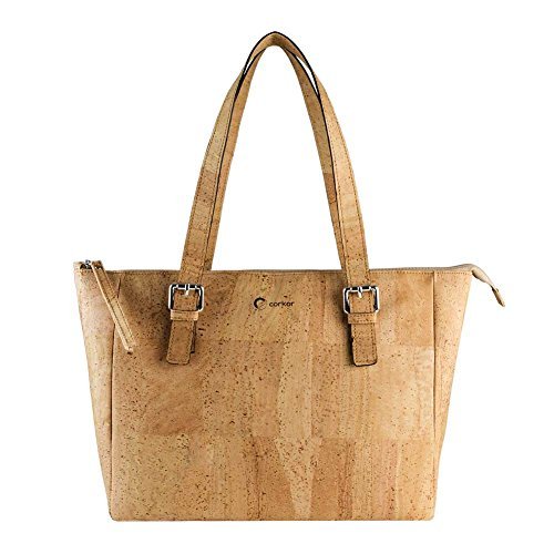 Cork Purse Vegan Handbag Satchel Women Top Handle Peta Approved Natural Light Brown Color(Size:M)
