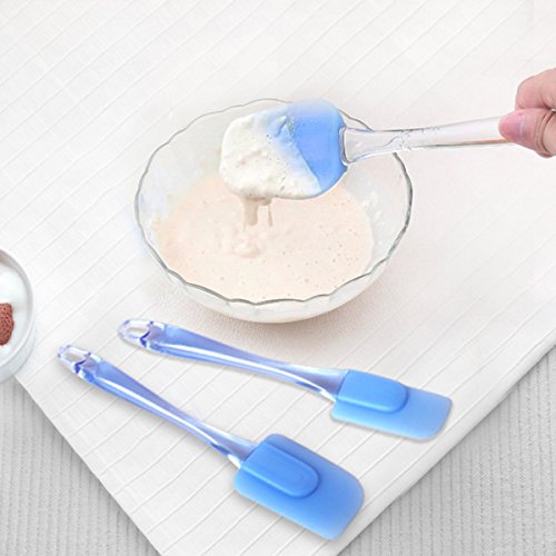 Dreiteiliges Silikon Teigschaber Set – Kochbesteck Kleine Flexiblen Teigspatel Küchengeräte Topfset Mixer – Backzubehör Küchenhelfer Set – Schmal Teigspachtel in Blau mit Kunststoffgriff - 5